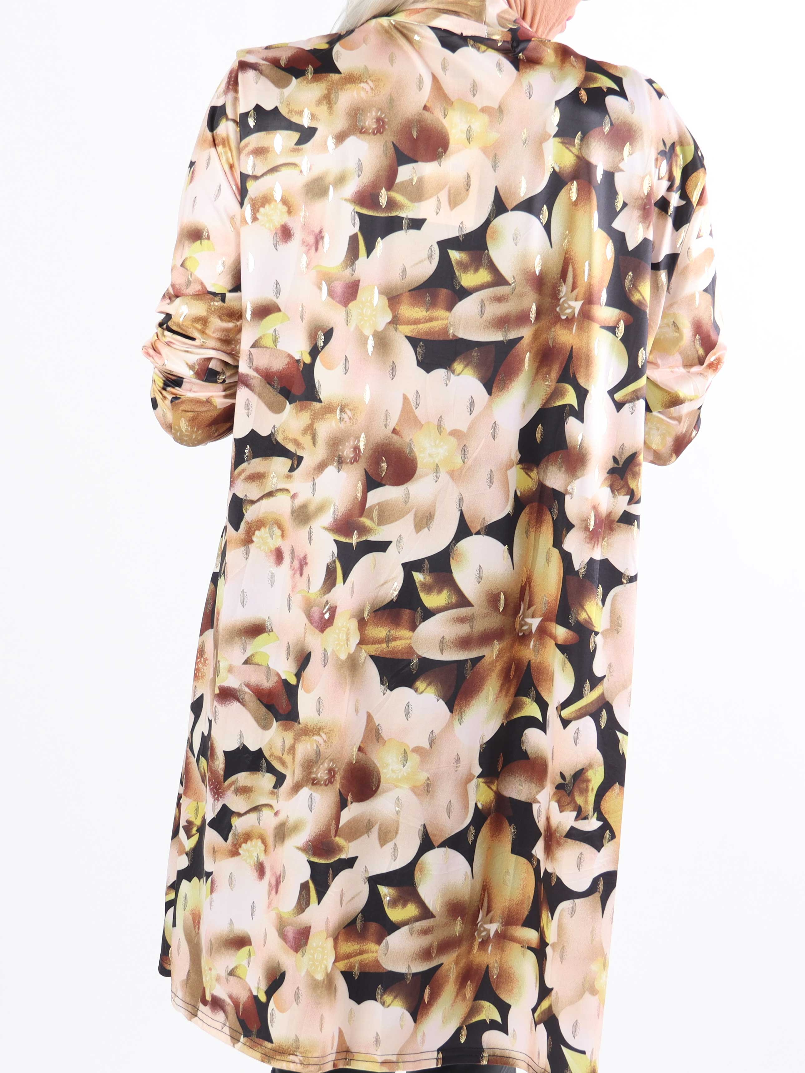 Rosa Sweet Flower - Elastisk kofta i plusstorlek med blommigt tryck